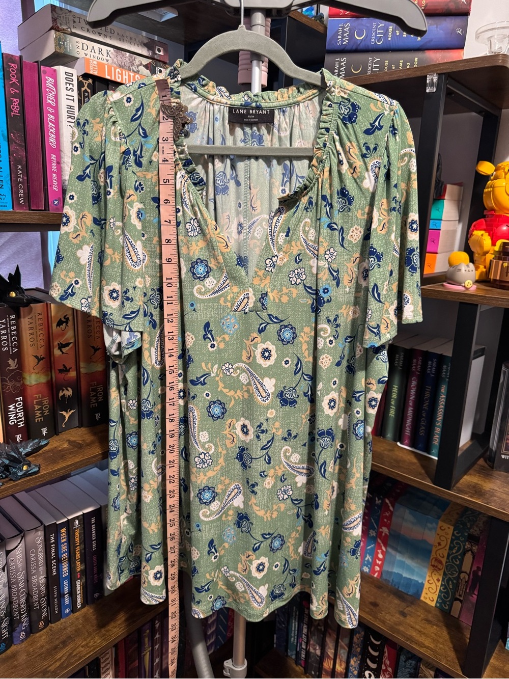 Lane Bryant Sage Green Paisley V-Neck Flutter Sleeve Top 22/24